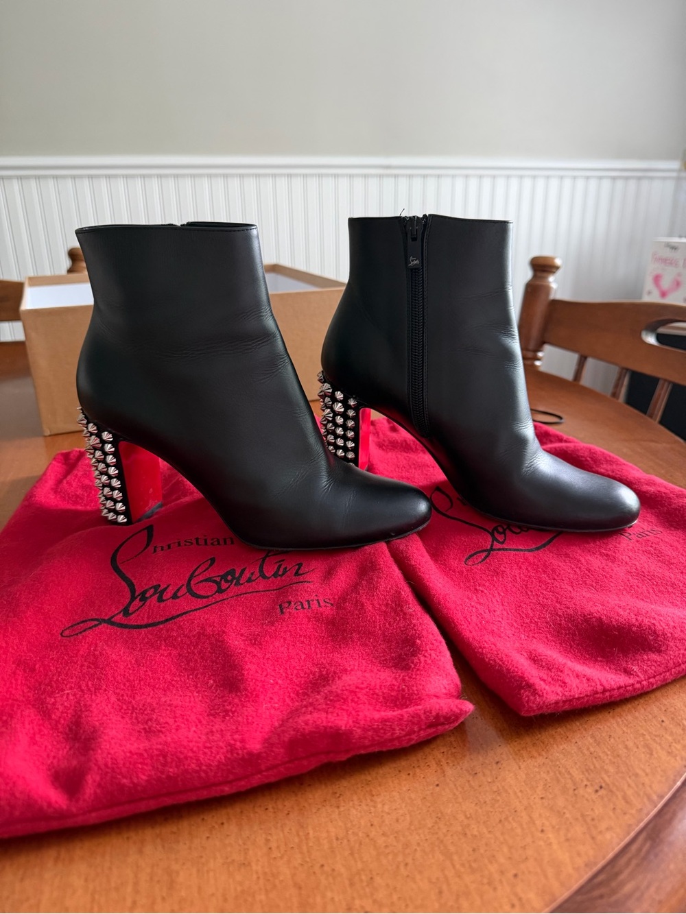 Christian Louboutin Black Leather Ankle Boots with Studded Heels